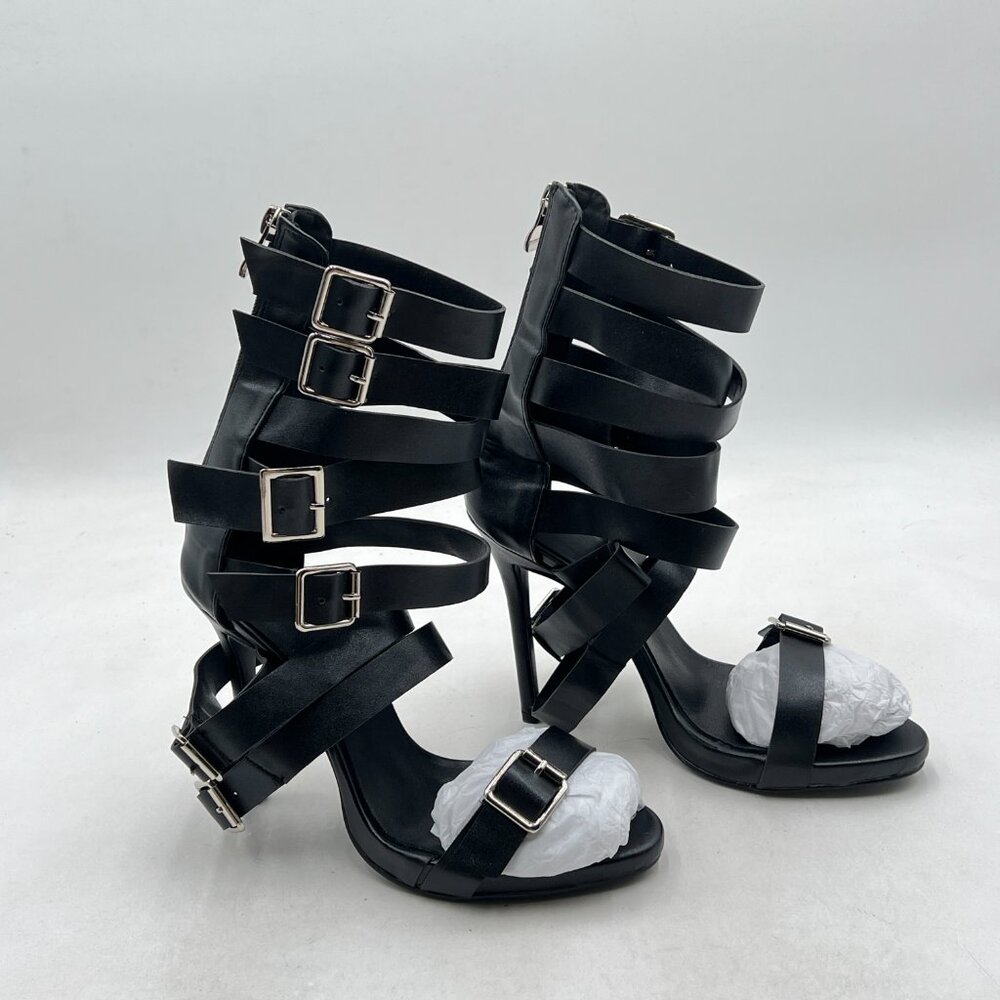 Black Women Sexy Strappy Gladiator Sandals High Heel Shoes for Summer Prom Party - Picture 3 of 7